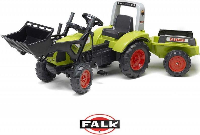 Pedalinis traktorius FALK CLAAS su kaušu ir priekaba žalias