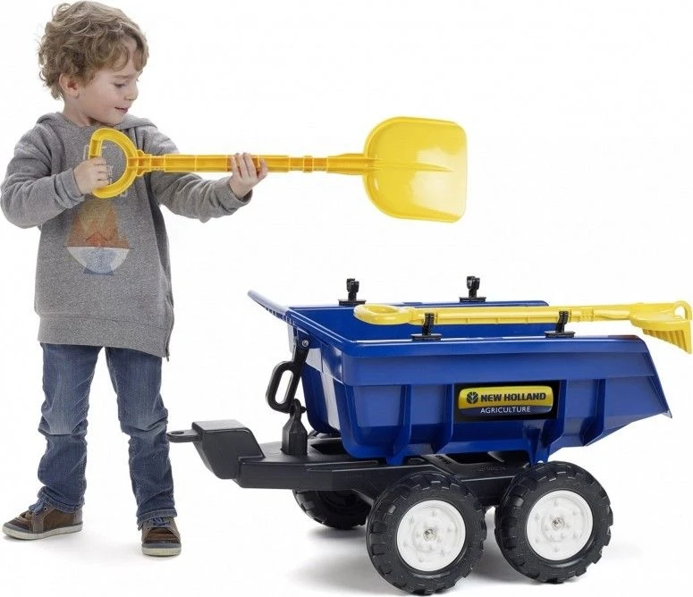 Pedalinis traktorius FALK New Holland su priekaba mėlynas