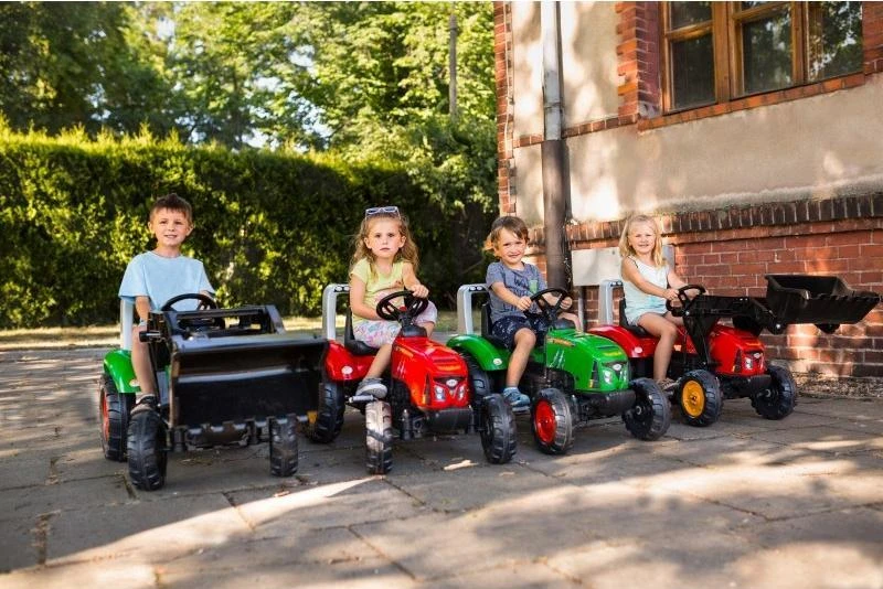 Pedalinis traktorius FALK Raudona Supercharger su priekaba atidaromas