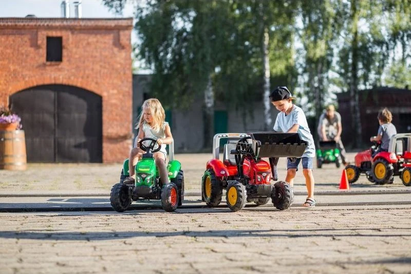 Pedalinis traktorius FALK Raudona Supercharger su priekaba atidaromas