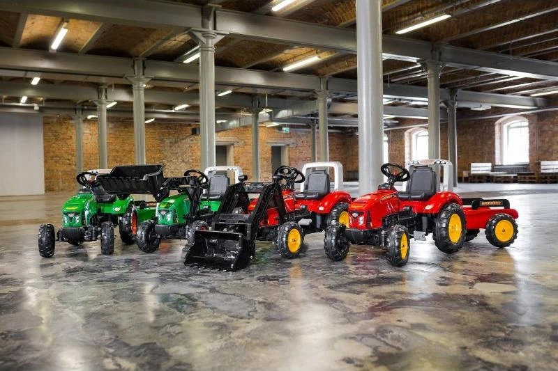Pedalinis traktorius FALK Raudona Supercharger su priekaba atidaromas