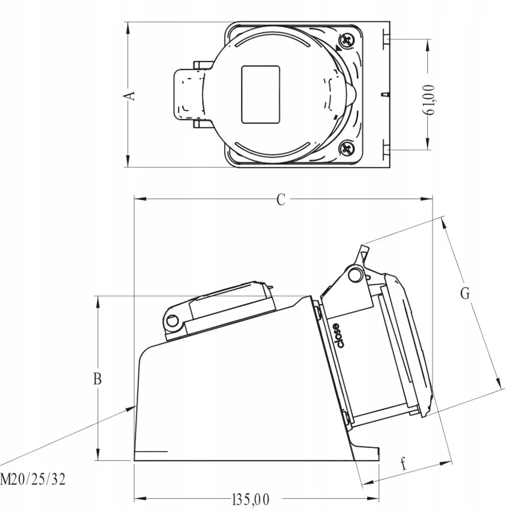 FAMATEL Fiksuotas lizdas 16A 5P 400V + GS IP54 lizdas su kaiščiu 23606F