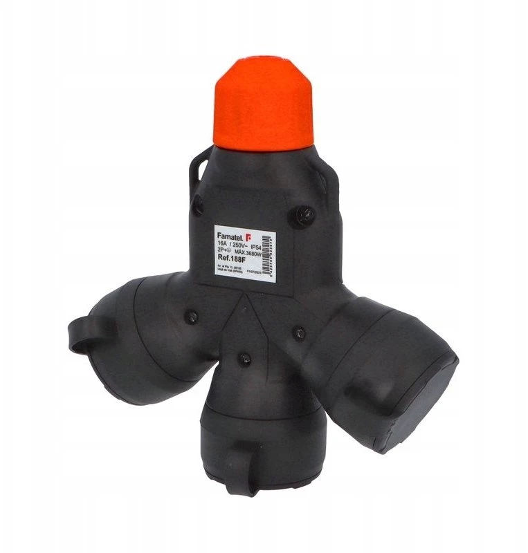 FAMATEL guminis skirstytuvas 3 lizdų trišakis 16A 3P 250V IP54 3P – guminis sandariklis 188F