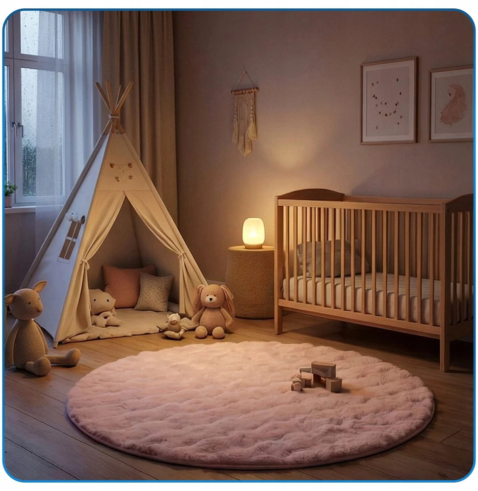 Family Fabrics Apvalus kilimas Rabbit Bubble 120 cm, rožinis - pliušinis, minkštas svetainei ir miegamajam