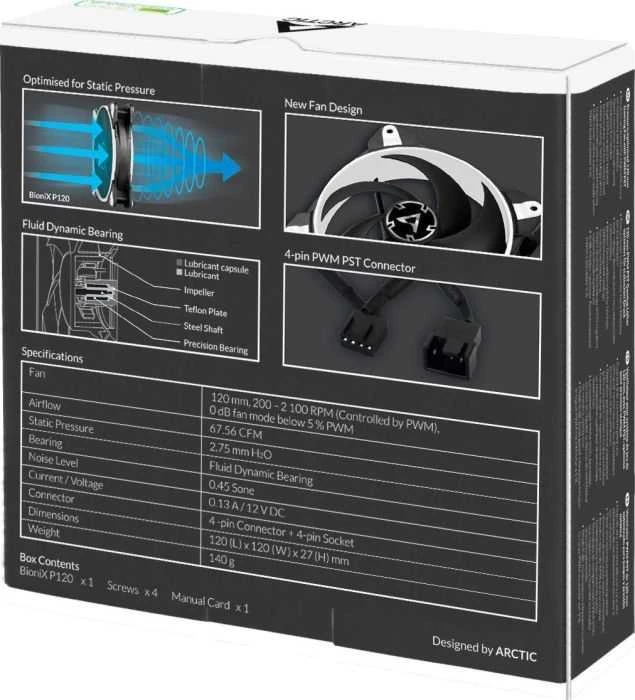 Arctic Cooling ARCTIC BioniX P120 Kompiuterio korpusui Aušintuvas 12 cm Juoda, Balta