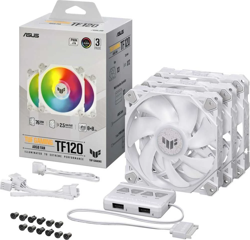 Aušintuvas ASUS TUF Gaming TF120 ARGB, baltas, 3 vnt.