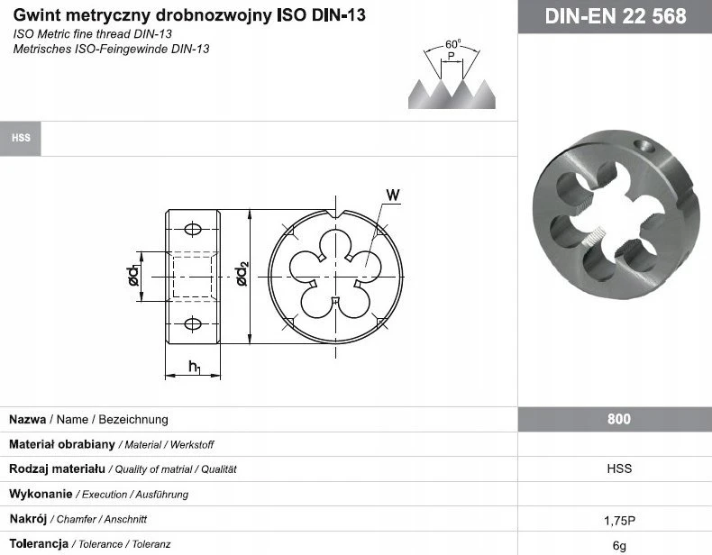 Fanar NARZYNKA M 8x0,75 DIN-22568 (6g) HSS 800