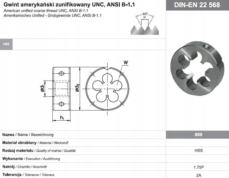 Fanar NARZYNKA UNC 3/4-10 DIN-22568 (2A) HSS 800