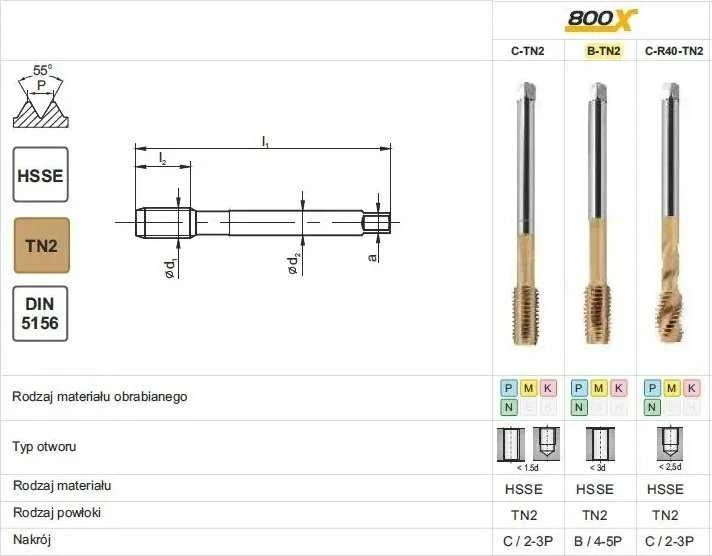 Fanar Sriegiklis G 1/2" DIN-5156B HSSE TIN 800X