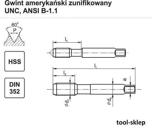 Fanaro sriegis UNC 1/4-20 DIN-352/3 (2B) HSS