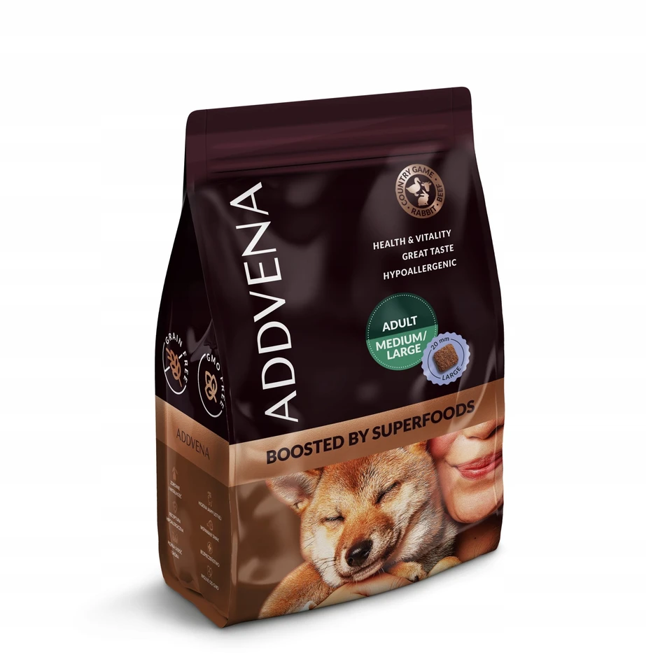 Šunų maistas - ADDVENA Boosted by Superfoods Suaugusiųjų Vidutinio/Didelio Mėsos 2.5kg