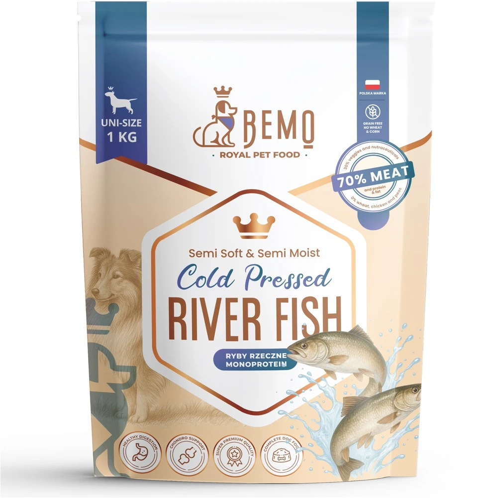 BEMO Cold Pressed Mono upės žuvis - sausa šunų maista - 1kg