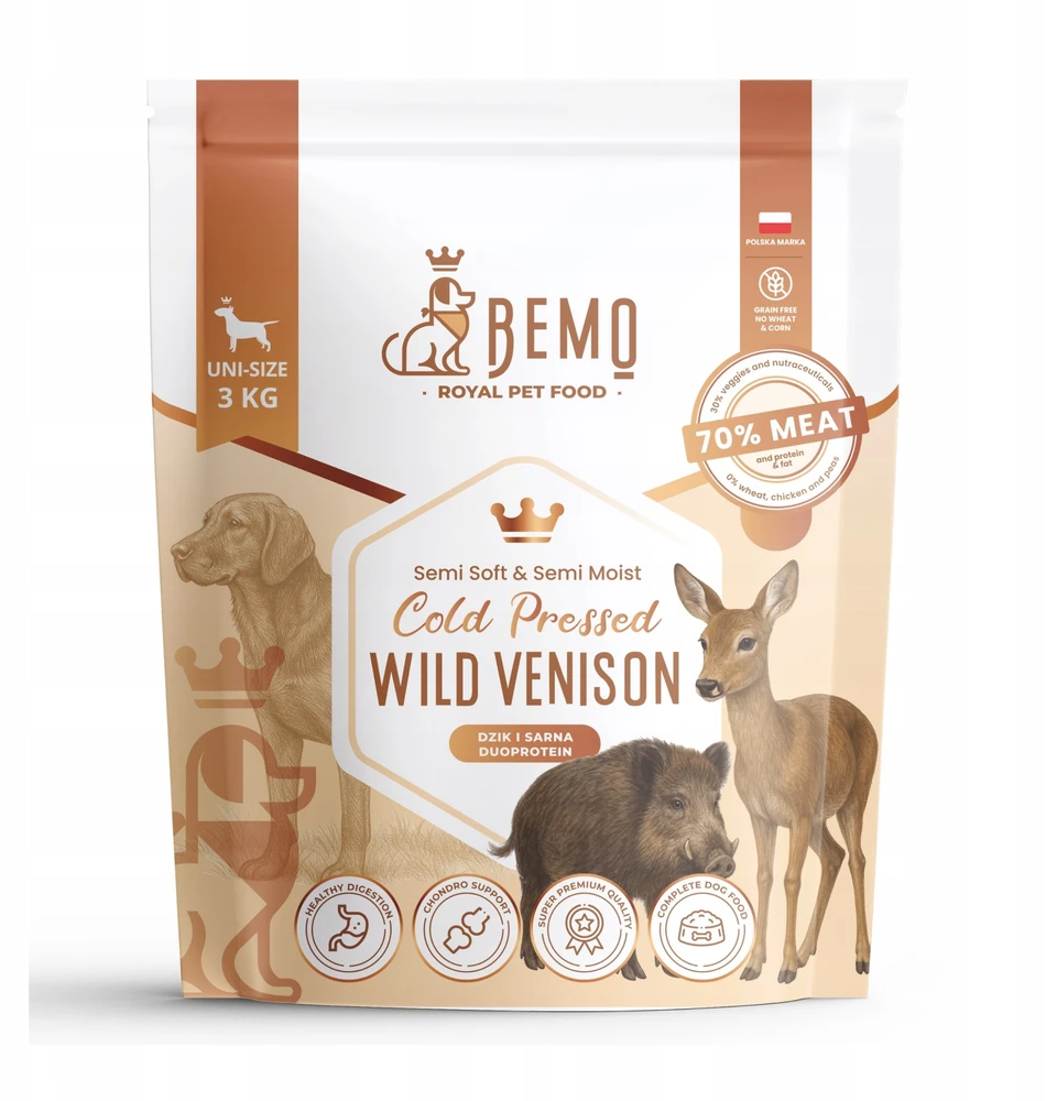 BEMO Cold Pressed Wild Venison - sausas šunų maistas - 3kg