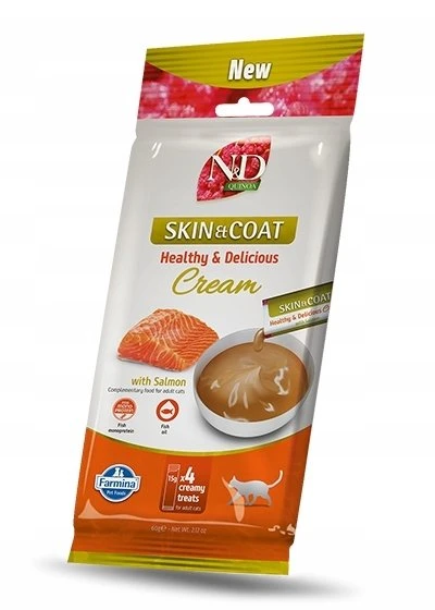 FARMINA N&D Quinoa Cat Skin & Coat Kreminis with lašiša box mono – skanėstas katei – 4x15g
