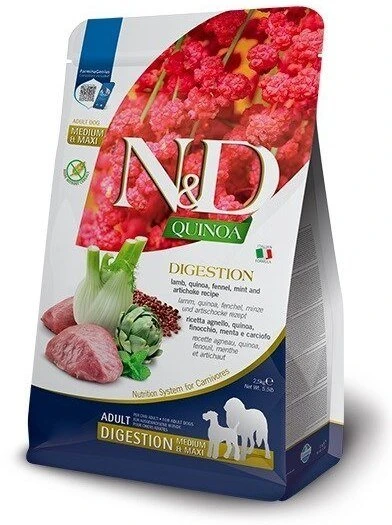 FARMINA N&D QUINOA - DOG Dry DIGESTION ėriena&Fennel ADULT MED&MAX 7kg