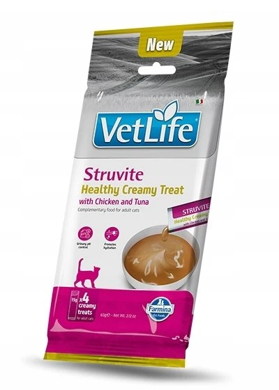 FARMINA Vet Life kačių struvitų kreminis skanėstas su vištiena ir tunu dėžutėje – skanėstas katei – 4x15g