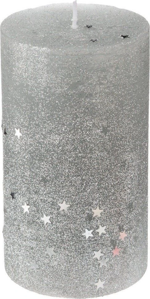 Fééric Lights and Christmas Apvali žvakė su žvaigždėmis, L dydis, sidabrinė, 12 cm