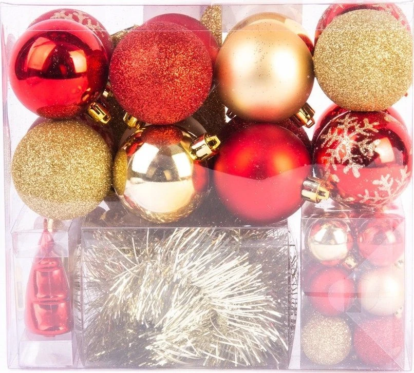 Fééric Lights and Christmas Fééric žibintai ir kalėdinis Kalėdų eglutės papuošalų rinkinys + žvaigždė, 44 vienetai rinkinyje, raudona ir auksinė