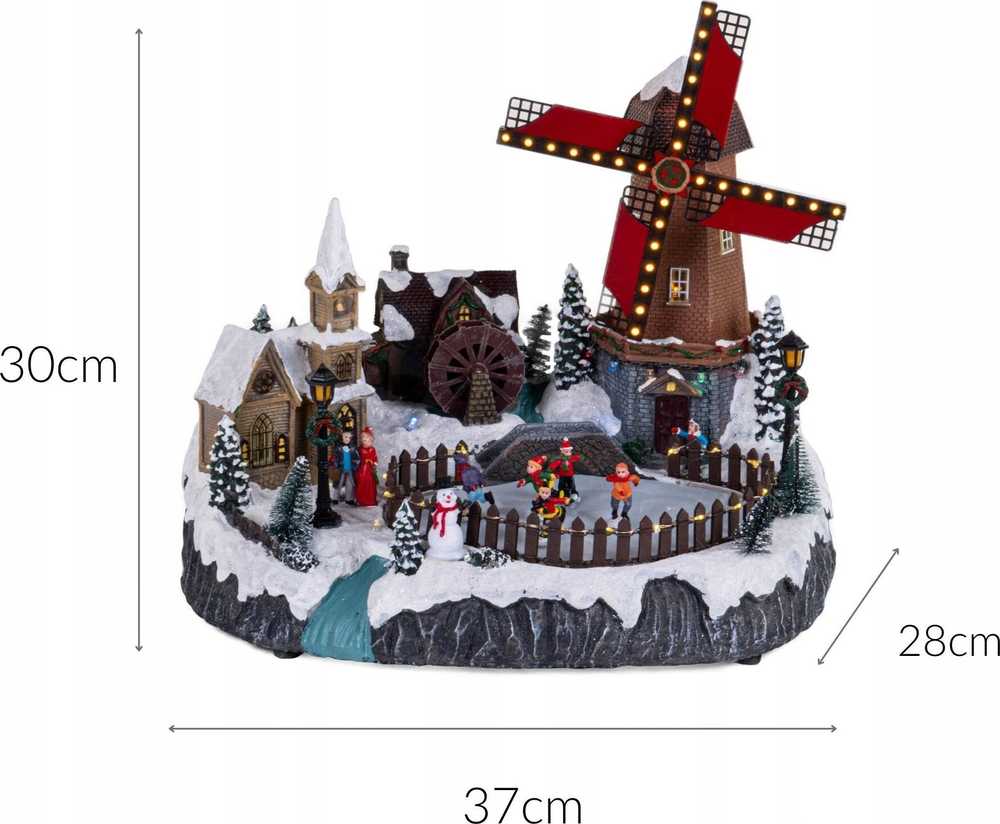 Šventinė dekoracija Fééric Lights and Christmas Kalėdų kaimelis su apšvietimu ir judančiu malūnėliu