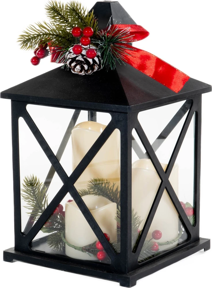 Fééric Lights and Christmas Žibintas su trimis žvakėmis ir šakelėmis, LED