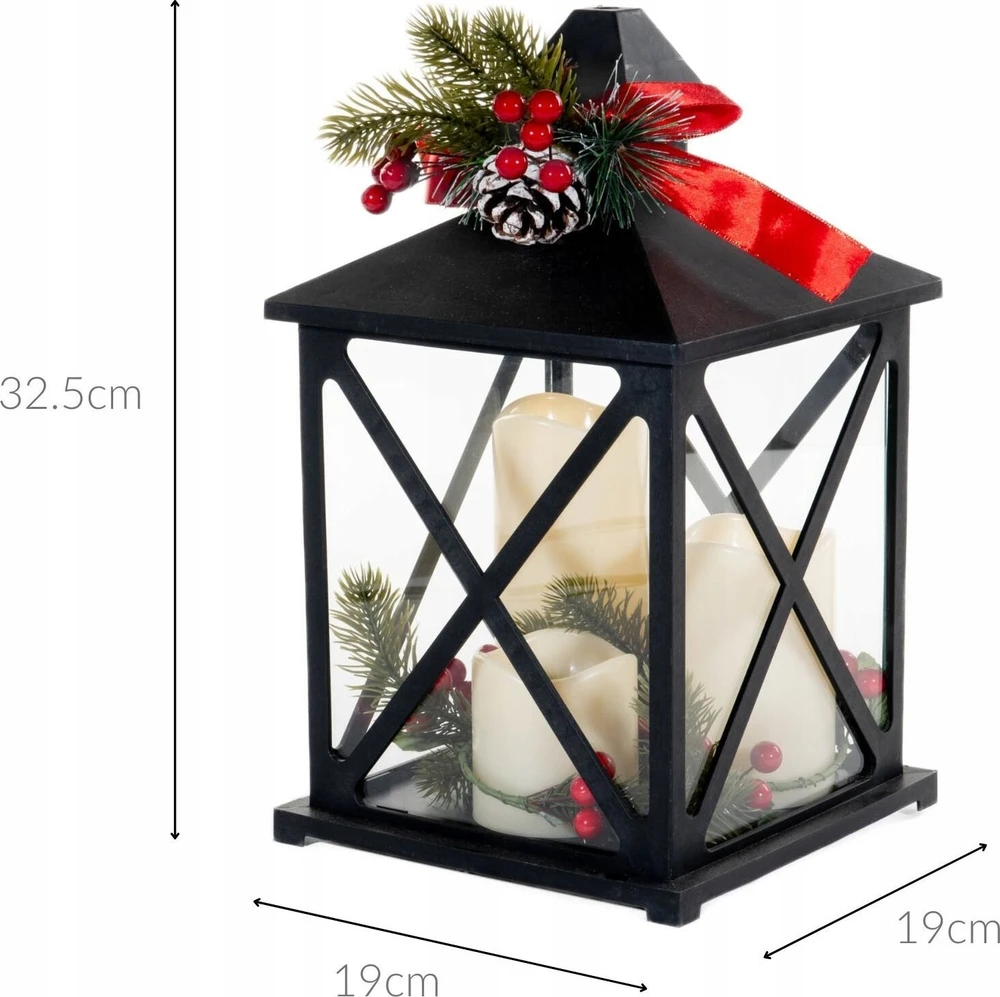Fééric Lights and Christmas Žibintas su trimis žvakėmis ir šakelėmis, LED