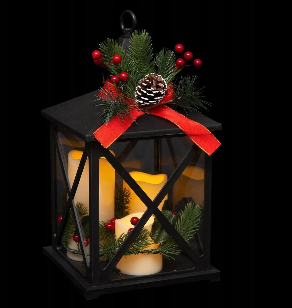 Fééric Lights and Christmas Žibintas su trimis žvakėmis ir šakelėmis, LED