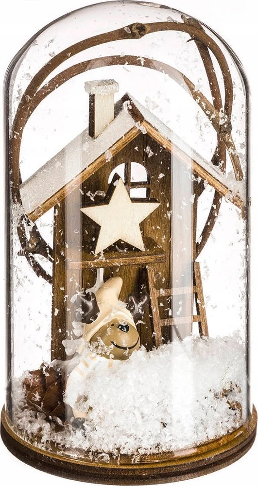 Fééric Lights and Christmas Stiklo kupolas su medine apdaila, 12,5 cm