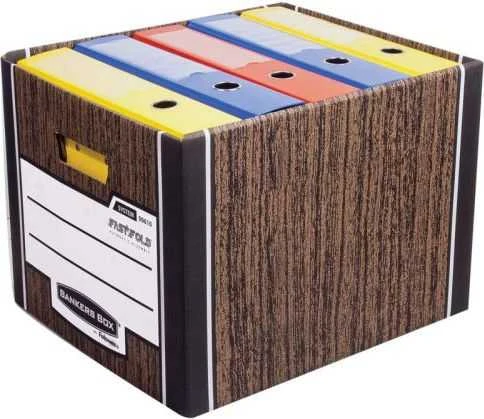 Archyvinė dėžė Fellowes Woodgrain Bankers Box, 325x285x385mm, kartoninė, su dangčiu, 2 vnt, rudos spalvos