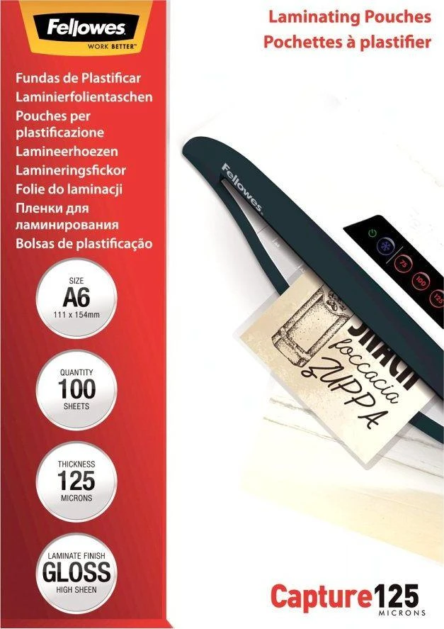 Fellowes Laminavimo popierius A6 Glossy 125micron