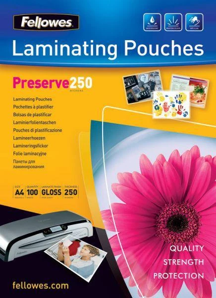 LAMINATOR POUCH GLOSSY/A4 250 100PCS 5401802 FELLOWES