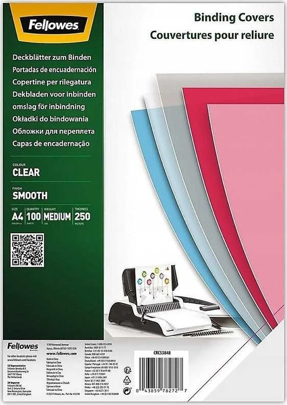 Fellowes skaidrūs viršeliai A4 (250 mikronų), 100 vnt., pakaitalas, 53762