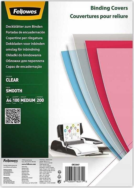 Fellowes skaidrūs viršeliai A4 (200 mikronų), 100 vnt., pakaitalas, 5376101