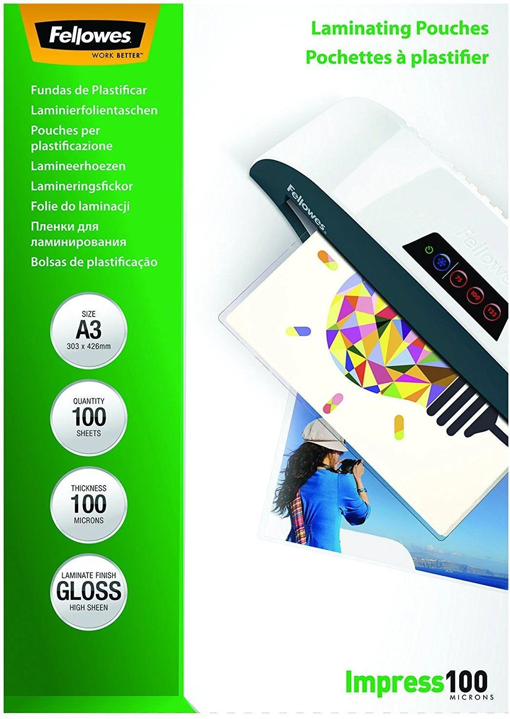 FELLOWES LAMINATING POUCH 100MIC A4 100PK