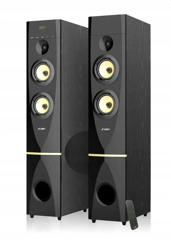 Kompiuterio kolonėlės Fenda F&D T-88X 2.0 ant grindų statomi garsiakalbiai, 300 W RMS (150x2), 1 colio aukštų dažnių garsiakalbis + 5,25 colio garsiakalbis + 10 colių žemųjų dažnių garsiakalbis kiekvienam kanalui, BT 4.2/HDMI/optinis/koaksialinis/AUX/USB/FM/Karaoke funkcija /LED Ekranas/Nuotolinis pultelis/Įtrauktas mikrofonas/Medinis/Juodas