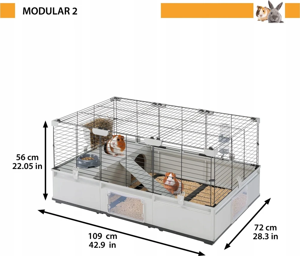 FERPLAST Modular 2 - narvas triušiui ir naminei jūrų kiaulytei - 109 x 72 x 56cm