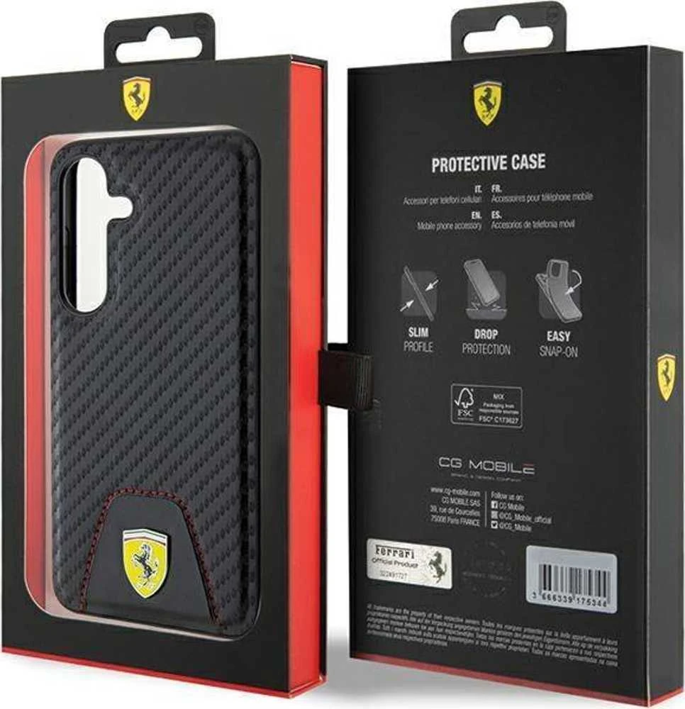 Ferrari FEHCS24SN3 PUK S24 S921 juodos spalvos kietas dėklas Carbon Stitched Bottom