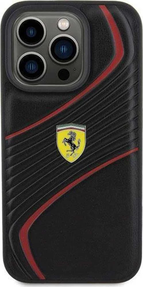 Ferrari FEHCP15LPTWK Apple iPhone 15 Pro 6.1″ juodos spalvos kietas dėklas Twist Metal Logo
