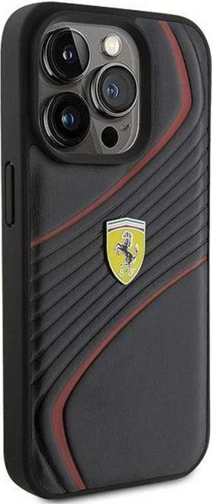 Ferrari FEHCP15LPTWK Apple iPhone 15 Pro 6.1″ juodos spalvos kietas dėklas Twist Metal Logo