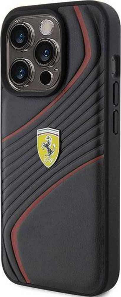 Ferrari FEHCP15LPTWK Apple iPhone 15 Pro 6.1″ juodos spalvos kietas dėklas Twist Metal Logo