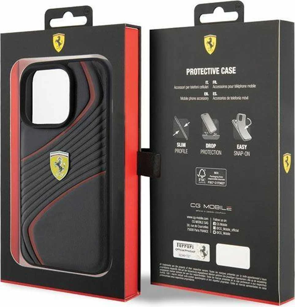Ferrari FEHCP15LPTWK Apple iPhone 15 Pro 6.1″ juodos spalvos kietas dėklas Twist Metal Logo