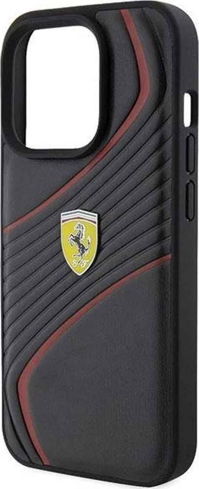 Ferrari FEHCP15LPTWK Apple iPhone 15 Pro 6.1″ juodos spalvos kietas dėklas Twist Metal Logo