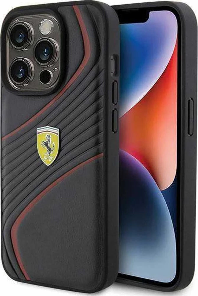 Ferrari FEHCP15LPTWK Apple iPhone 15 Pro 6.1″ juodos spalvos kietas dėklas Twist Metal Logo