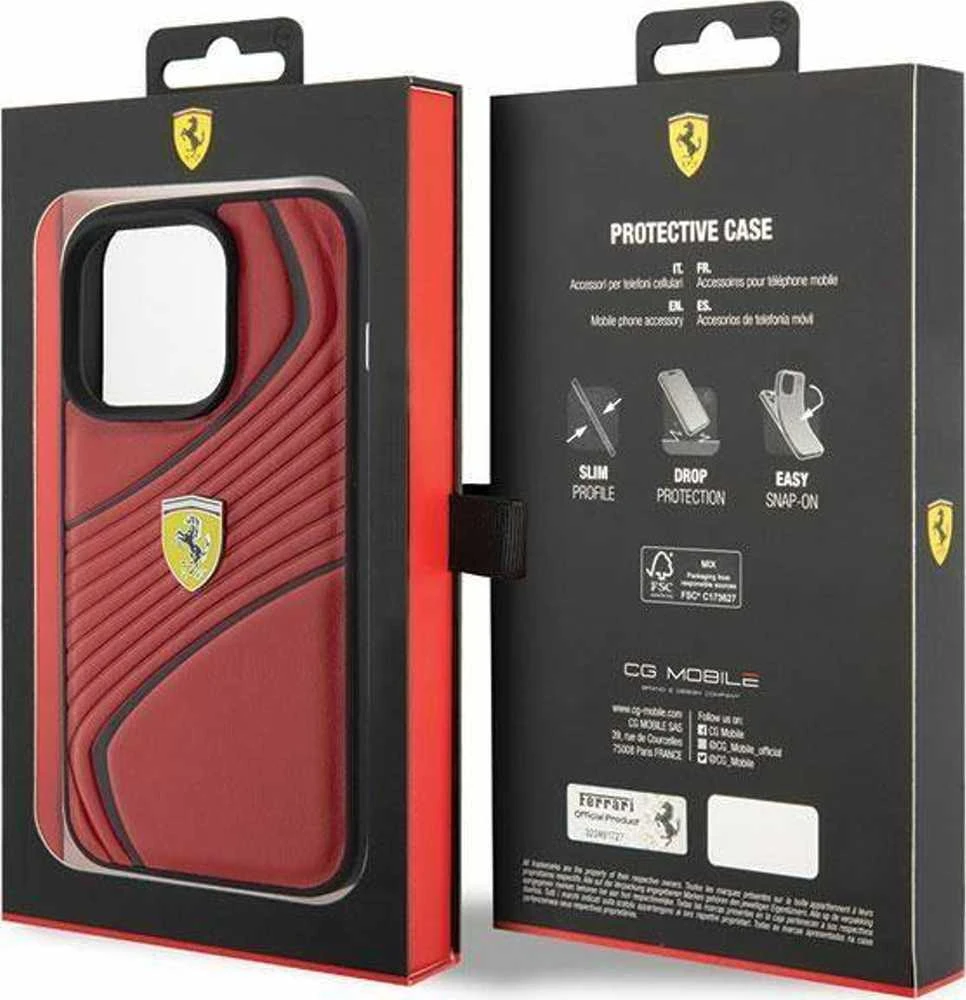 Ferrari FEHCP15LPTWR Apple iPhone 15 Pro 6.1″ red kietas dėklas Twist Metal Logo