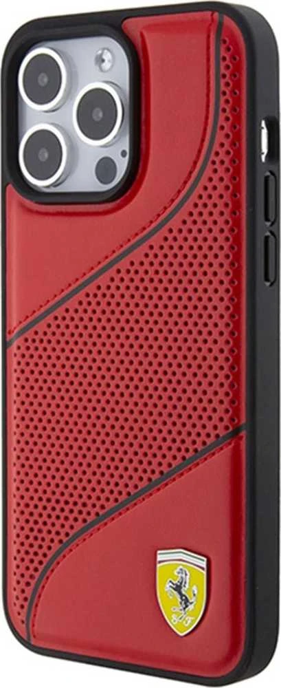 Ferrari Perforated Waves Metal Logo - dėklas skirtas Apple iPhone 15 Pro Raudona