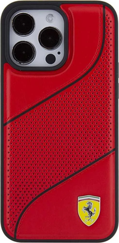 Ferrari Perforated Waves Metal Logo - dėklas skirtas Apple iPhone 15 Pro Raudona