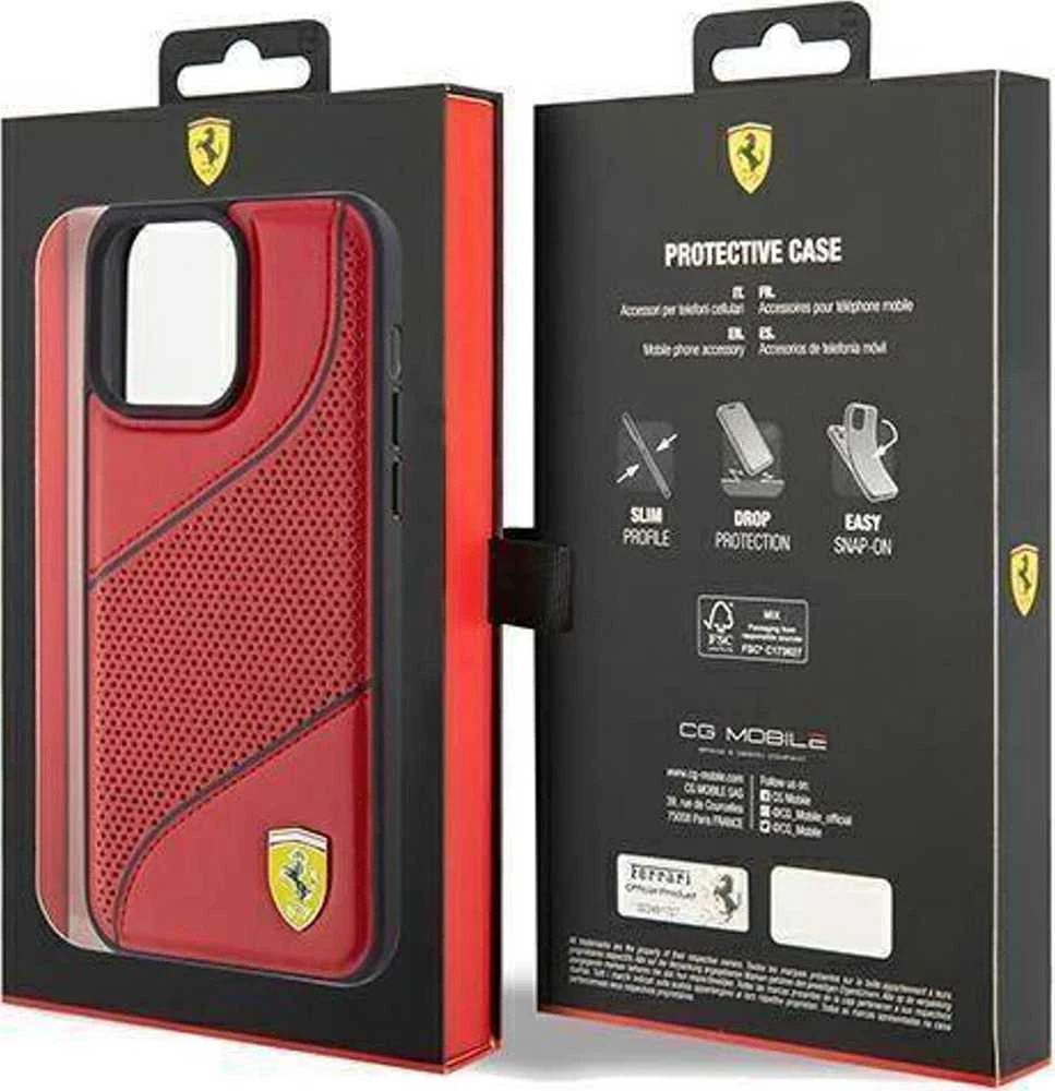Ferrari Perforated Waves Metal Logo - dėklas skirtas Apple iPhone 15 Pro Raudona