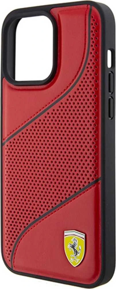 Ferrari Perforated Waves Metal Logo - dėklas skirtas Apple iPhone 15 Pro Raudona