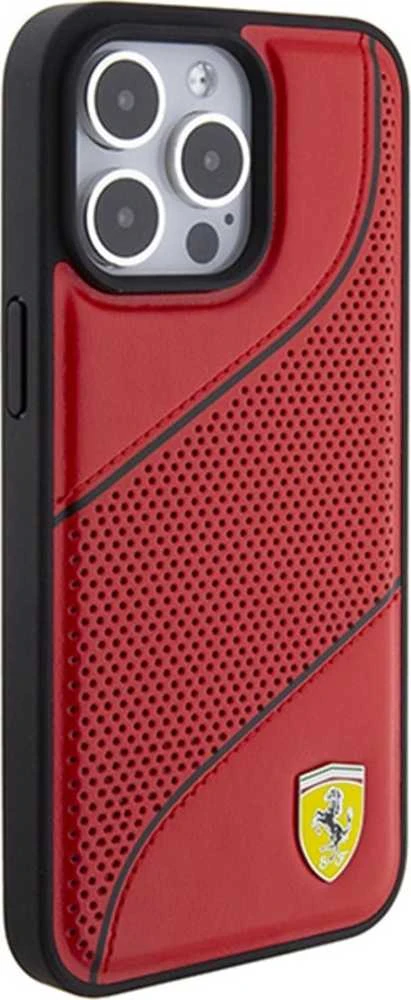 Ferrari Perforated Waves Metal Logo - dėklas skirtas Apple iPhone 15 Pro Raudona
