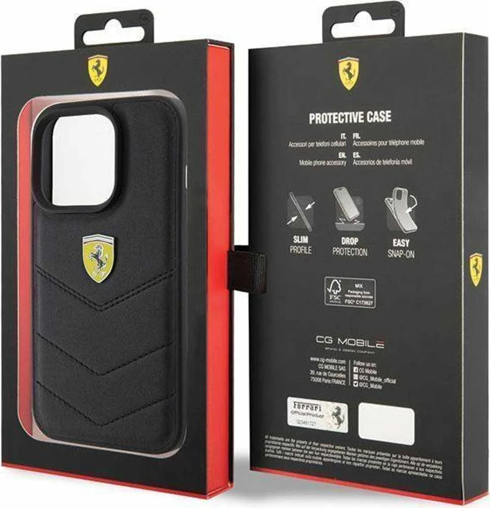 Ferrari FEHCP15LRDUK Apple iPhone 15 Pro 6.1″ juodos spalvos kietas dėklas Quilted Metal Logo