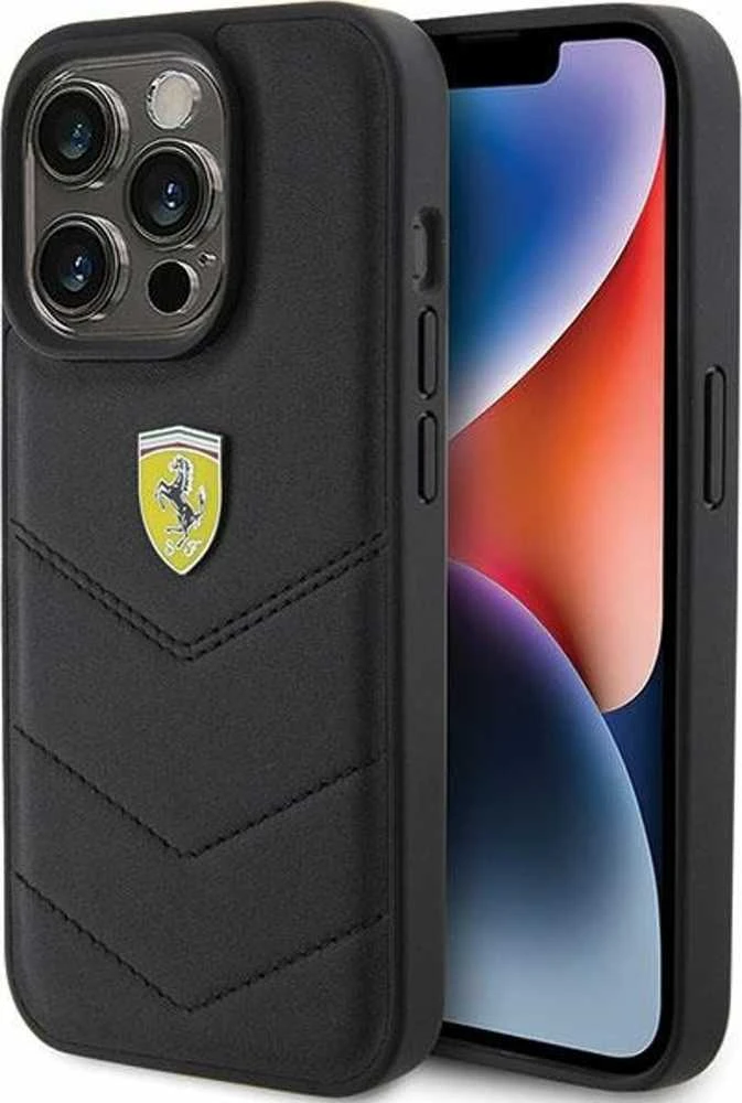 Ferrari FEHCP15LRDUK Apple iPhone 15 Pro 6.1″ juodos spalvos kietas dėklas Quilted Metal Logo